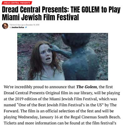 Dread Central Presents: THE GOLEM to Play Miami Jewish Film Festival